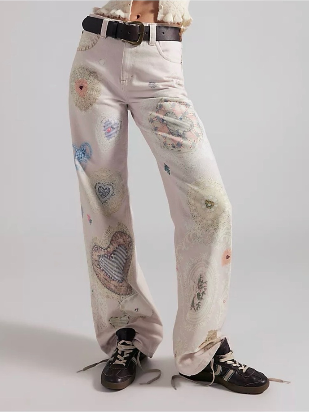 Free People We The Free Tinsley Printed Jeans. NWT. Heirloom ivory